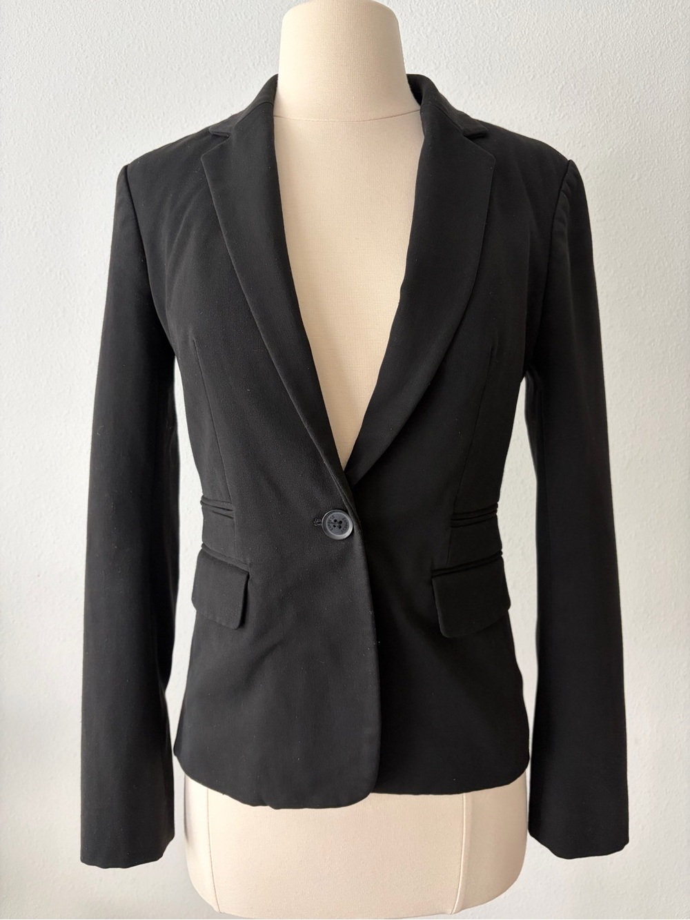 Express Black One Button Tailored Blazer Polka Dot Lining Size 0